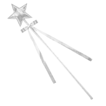 Zilverkleurige toverstaf met ster en lint 39,5 cm