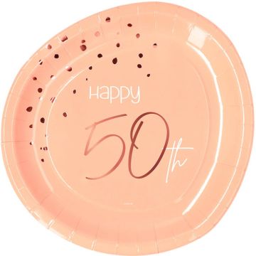 Happy 50th Papieren Borden Roze 8x - 23 cm