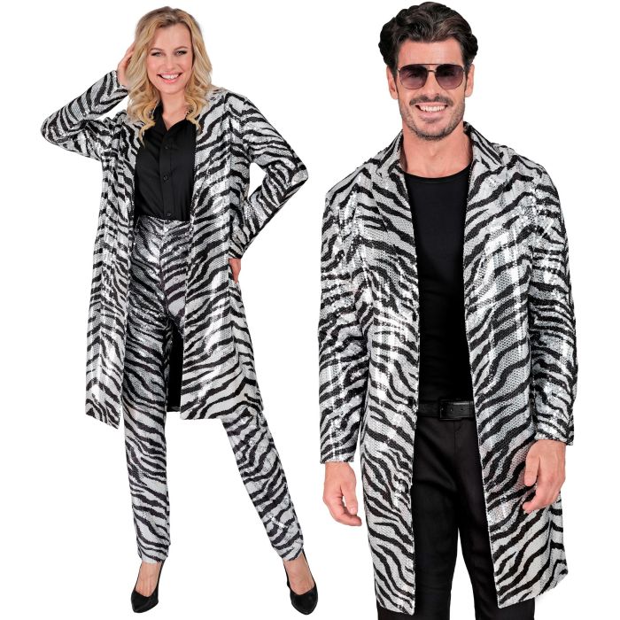 Zilveren paillettenjas met zebrapatroon