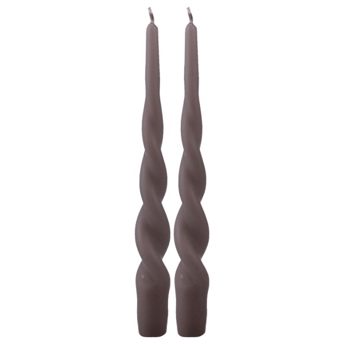 Gedraaide stompkaarsen donkere zand 2x - 24 cm