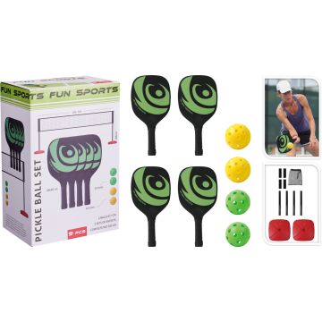 Pickleballsset met 4 paddles en net 19 delen