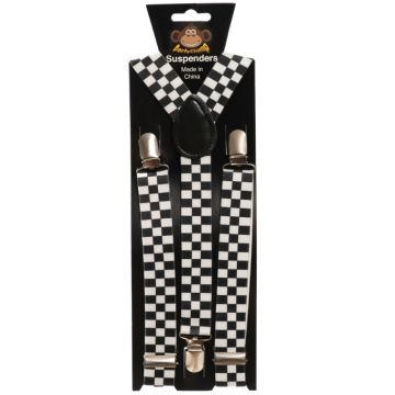 Zwart-wit geruite bretels one-size unisex