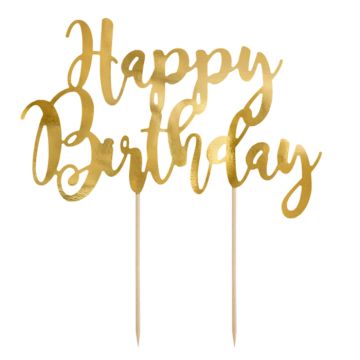 Happy birthday taartsdecoratie goud 22,5 cm