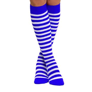 Kniesokken voor vrouwen one-size blauw en wit