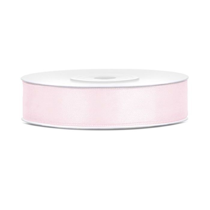 Pastel lichtroze satijnband - 12 mm x 25 m