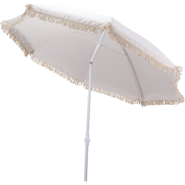 Parasol met franjes in wit Ø160x200cm