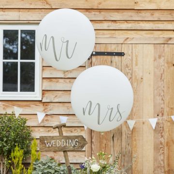 Mr & Mrs Ballon 2x wit - 90 cm