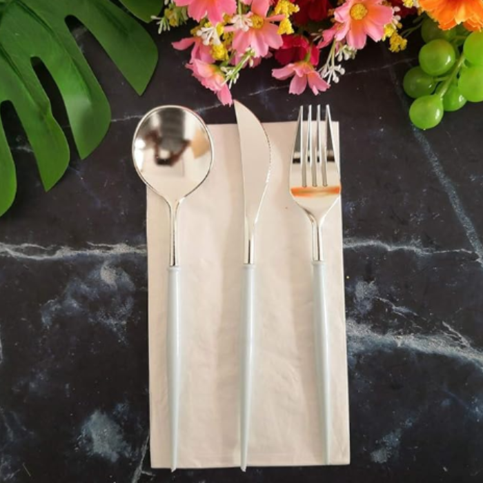 Plastic bestekset zilver incl. vork, mes en lepel 