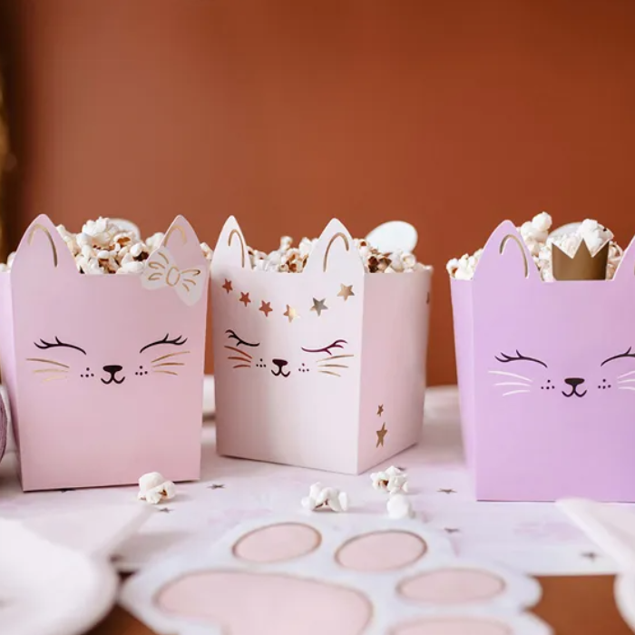 Popcornbekers met kattenmotief 3x - 10x14 cm