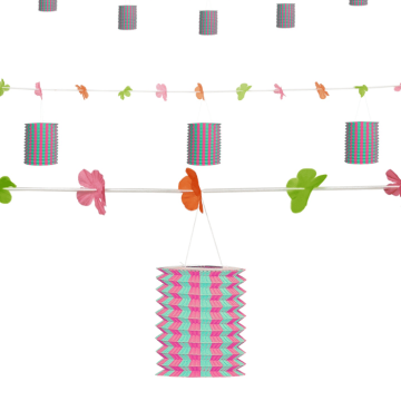 Roze/groene lantaarn bloemen slinger - 3 meter