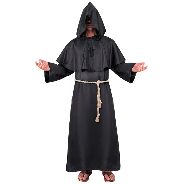 DONKER MONK (gewaad, kap, riem, kruis ketting) Zwart