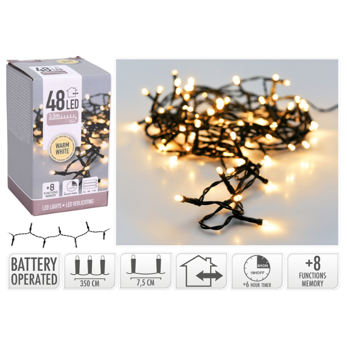 LED lichtslinger 48 LED warm wit batterijgevoed - 3,5 m 