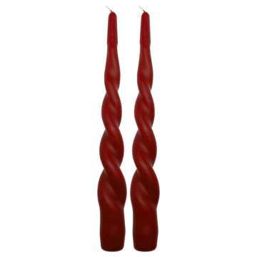 Gedraaide kaarsen bordeaux 2x - 24 cm