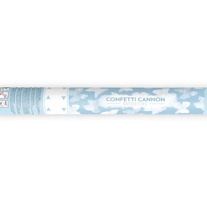 Confettirør met witte vlinders 40 cm 