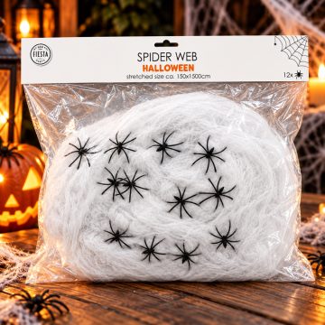 Witte spinnenweb 250 g met spinnen - 1,5x15 meter