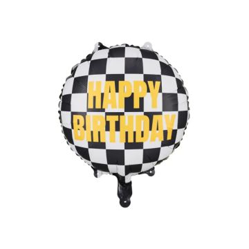 Folieballon happy birthday met ruitjesvlag 45 cm