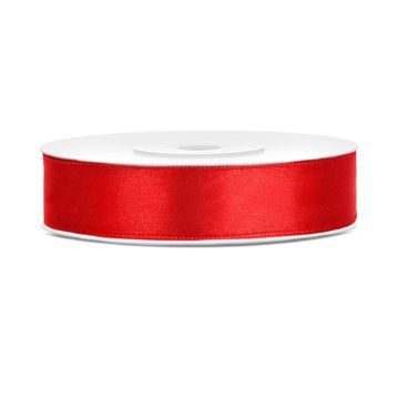 Rødt satinbånd - 12 mm x 25 m