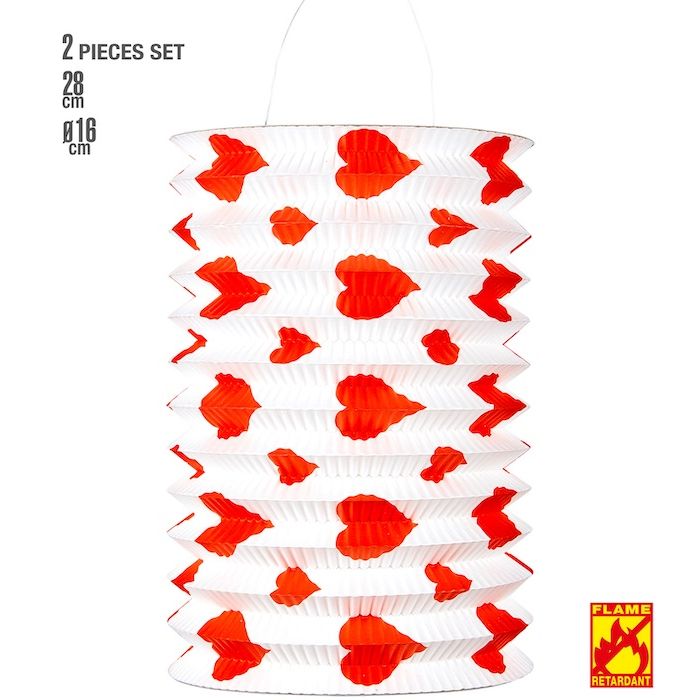 Rood en wit hartlantaarn 2x - 16 x 28 cm