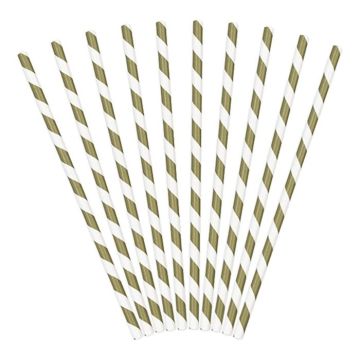 Papieren rietjes goud en wit gestreept 20x