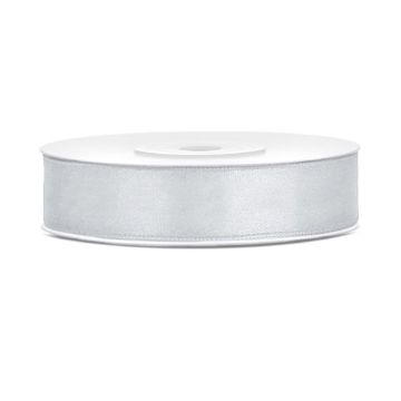 Zilverkleurig satijnen lint - 12 mm x 25 m