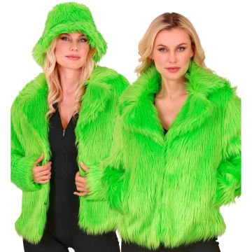 Neon groene kunstbontjas voor dames