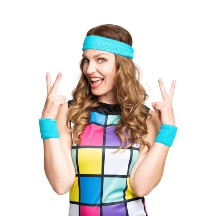 Zweetbandenset in turquoise blauw met 2x polsbanden en haarband
