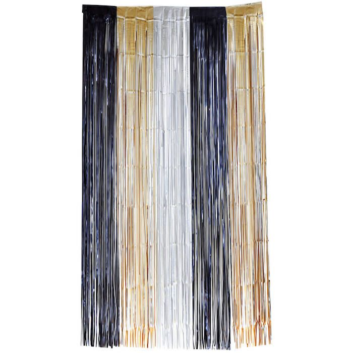 Glinsterend gordijn in zwart, zilver en goud - 100 x 200 cm