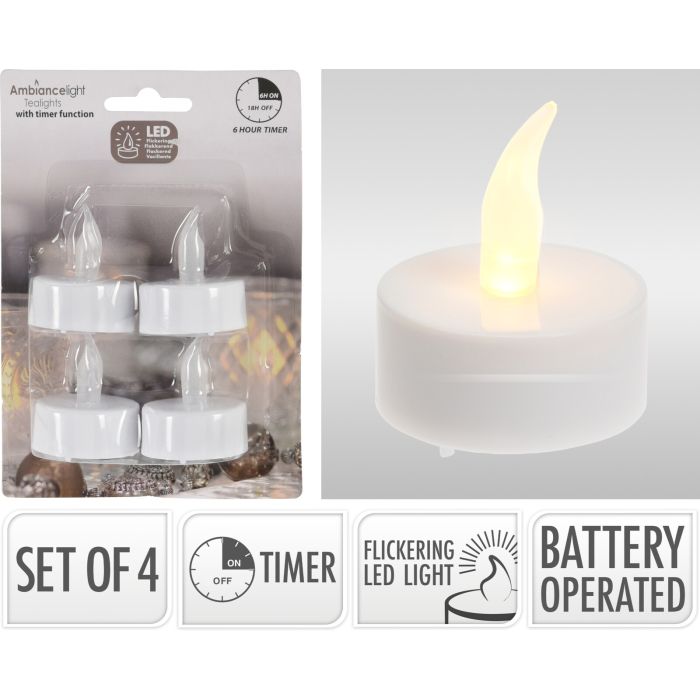 LED-theelichtjes 4 stk. met timer en flikkerend licht