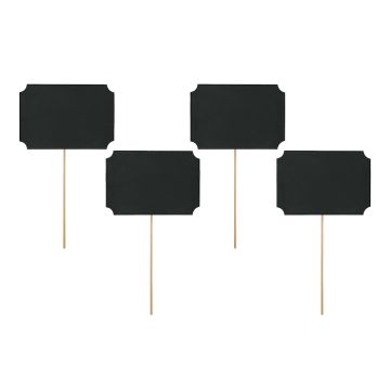 Zwart schoolbordkaartje op houten stok 4x - 11 x 8 cm