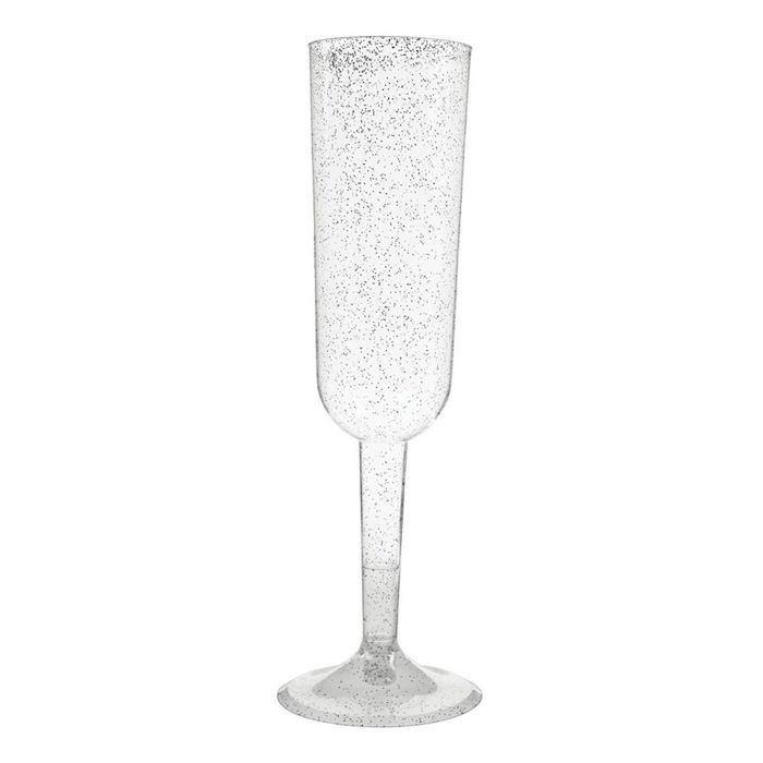 Champagneglazen In plastic zilver glitter 4x - 198 ml