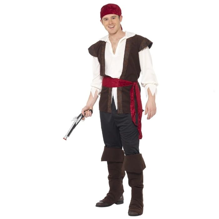 Piraat kostuum in bruin en wit 