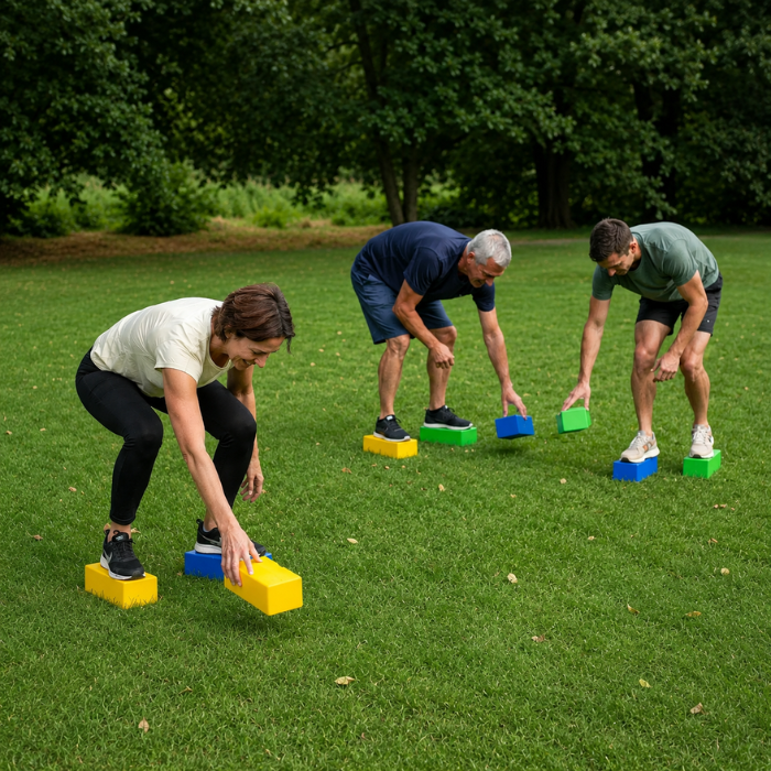 Teamspel voor estafetteloop met bouwstenen 9x - antislip stenen voor binnen en buiten spelen