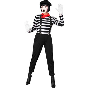 MIME (shirt, broek, bretels, nekdoek, handschoenen, hoed) Zwart