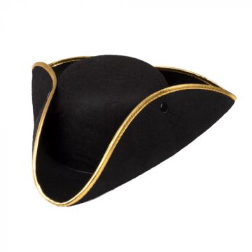 Piratenhoed in zwart met gouden rand