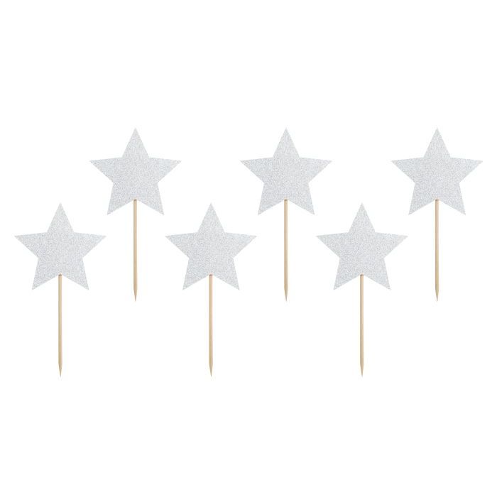 Zilveren glitter ster prikker 6x - 11,5 cm