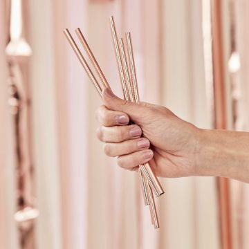 Stalen rietjes in Rose Gold 5x - incl. Borstel