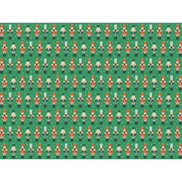 Groen kerstcadeaupapier met notenkraker motieven - 200x70 cm