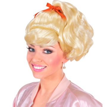 Blond opgestoken pruik met strik