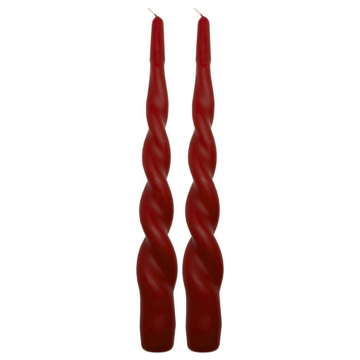 Gedraaide kaarsen bordeaux 2x - 24 cm
