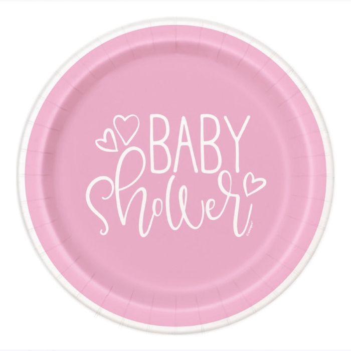 Babyshower papieren borden roze meisje 8x