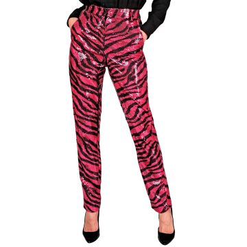 Paillettenbroek voor dames met roze dierenprint