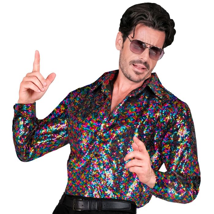 Heren pailletten overhemd in multicolor