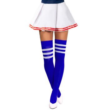Cheerleader kniekousen one-size blauw en wit