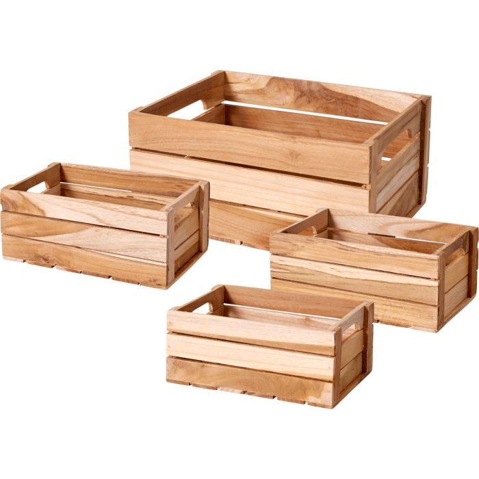 Houten kisten van teak 4 stk. in verschillende maten