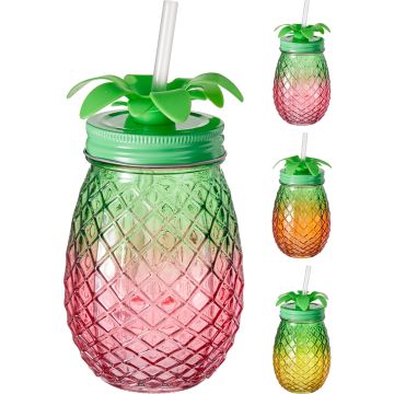 Drinkglas in de vorm van een ananas met deksel en rietje, 400 ml