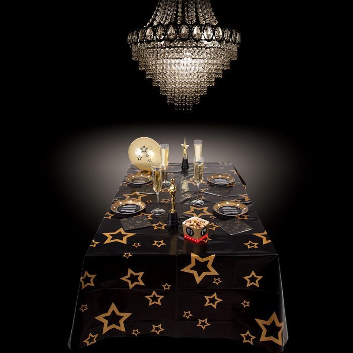 Zwart tafelkleed met gouden sterren - 180x130 cm