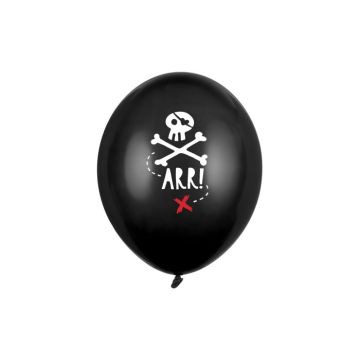 Zwarte ballon met wit piratenmotief 6x - 30 cm