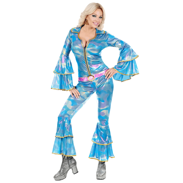 Blauwe disco kostuum voor dames