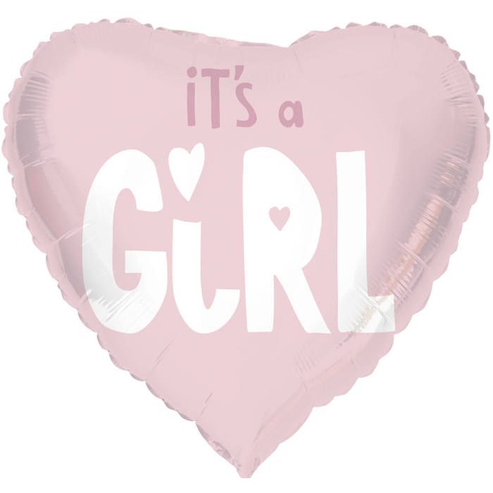 "It's A Girl" Hartvormige Folie Ballon Roze - 45 cm