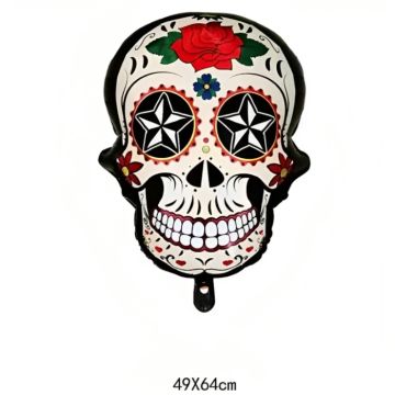 Opblaasbare Day of the Dead schedel met rode rozenmotief